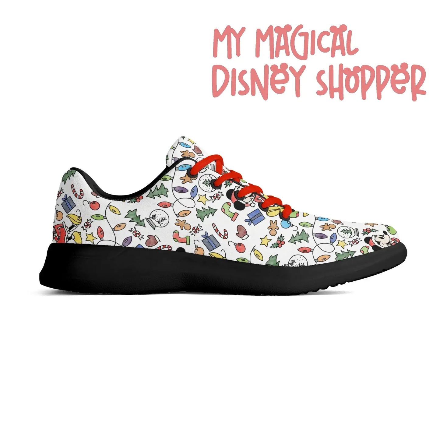 Very Merry Christmas Party Mouse Adults Soft EVA & Jersey Fleece Fabric for Flat Tennis Shoes Athletic Shoes