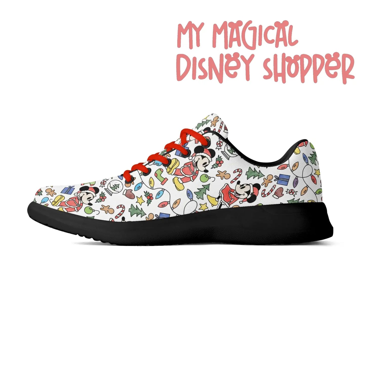 Very Merry Christmas Party Mouse Adults Soft EVA & Jersey Fleece Fabric for Flat Tennis Shoes Athletic Shoes