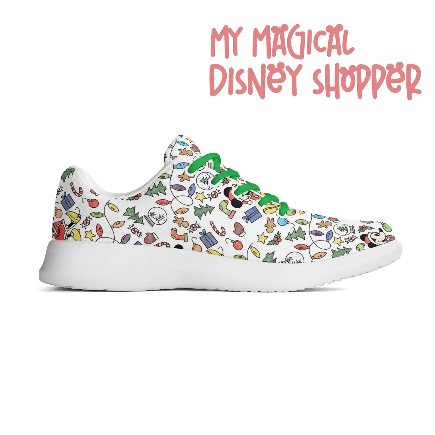 Very Merry Christmas Party Mouse Adults Soft EVA & Jersey Fleece Fabric for Flat Tennis Shoes Athletic Shoes