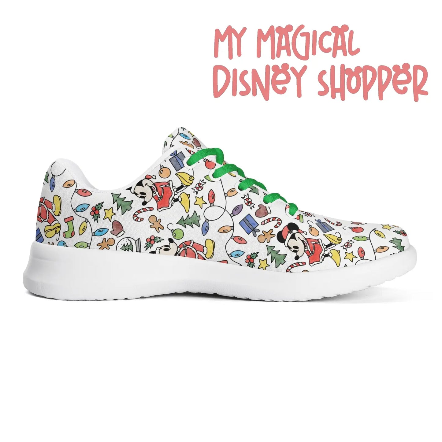 Very Merry Christmas Party Mouse Adults Soft EVA & Jersey Fleece Fabric for Flat Tennis Shoes Athletic Shoes