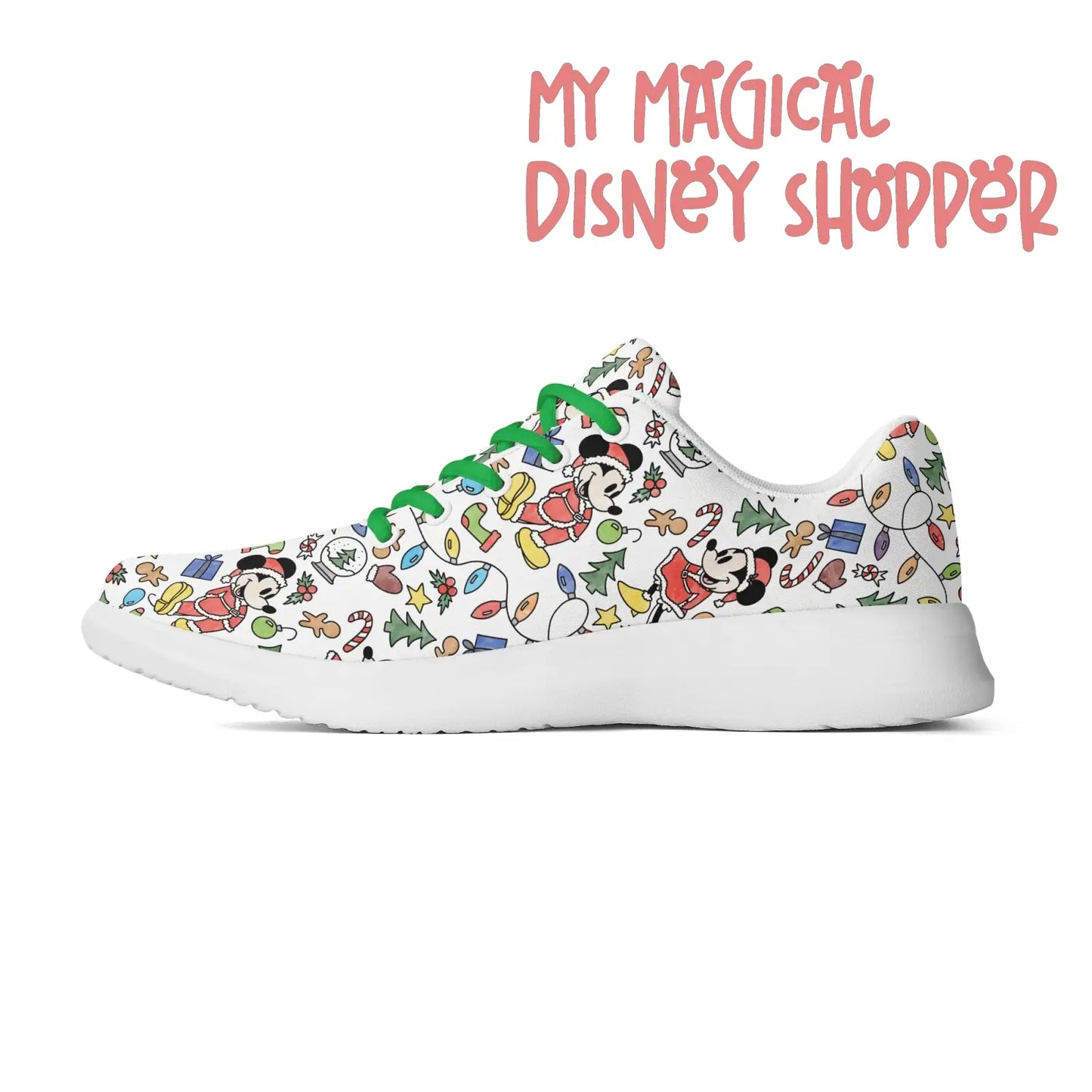 Very Merry Christmas Party Mouse Adults Soft EVA & Jersey Fleece Fabric for Flat Tennis Shoes Athletic Shoes