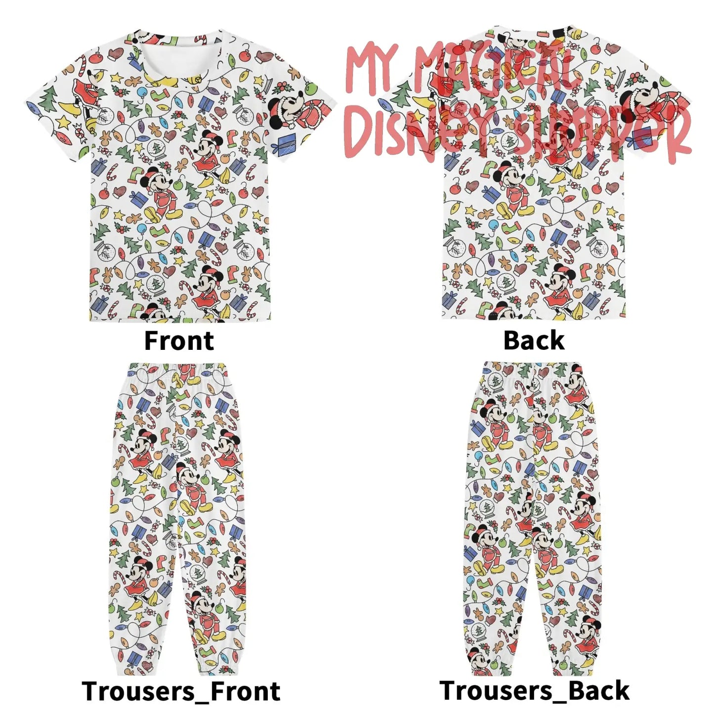 Very Merry Christmas Party Mouse Childrens Sleepwear Short Sleeve Shirt and Long Pants Set