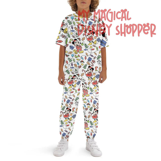 Very Merry Christmas Party Mouse Childrens Sleepwear Short Sleeve Shirt and Long Pants Set