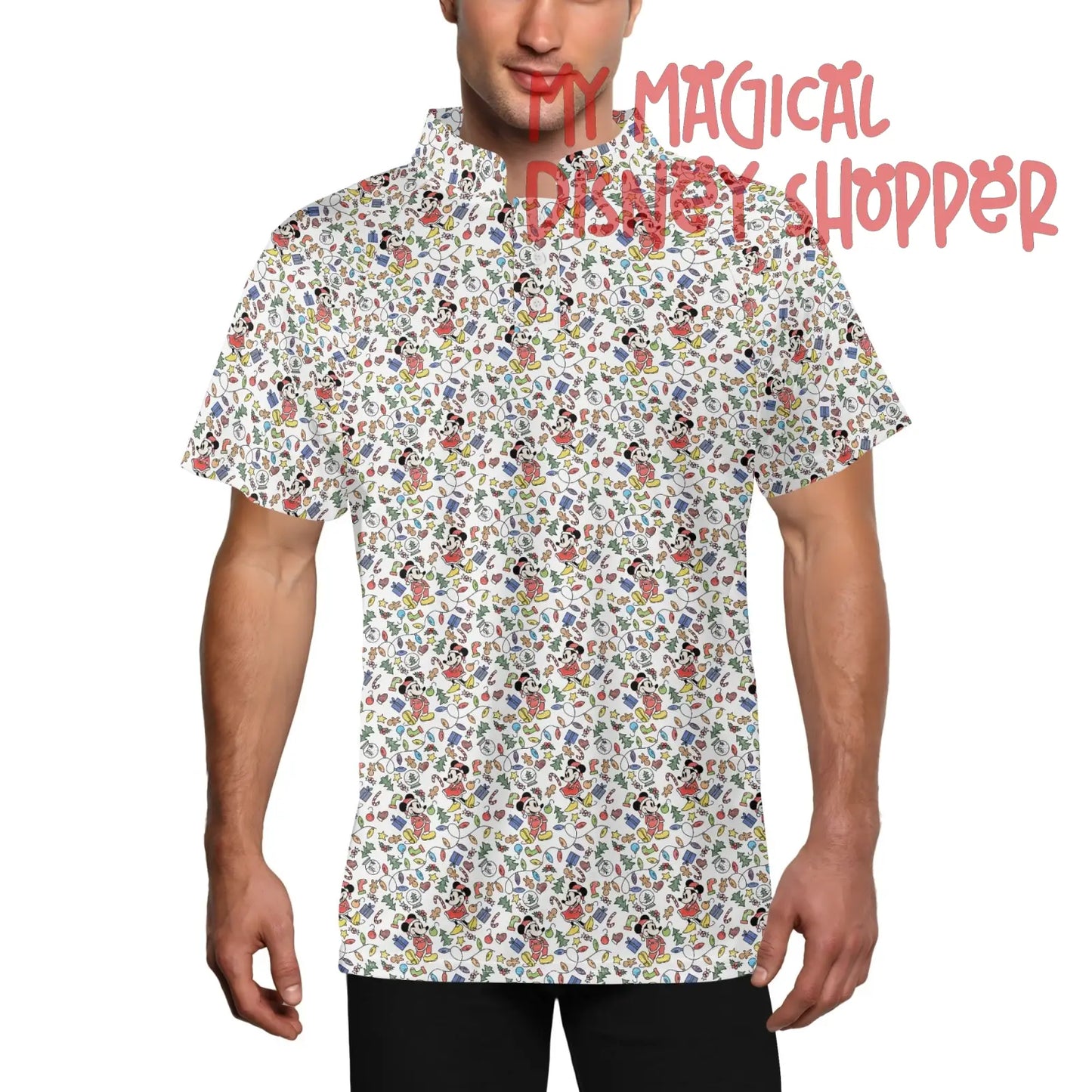 Very Merry Christmas Party Mouse  Mens Button Up Short Sleeve Golf Casual Business Polo Shirts