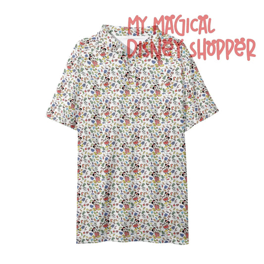 Very Merry Christmas Party Mouse  Mens Button Up Short Sleeve Golf Casual Business Polo Shirts