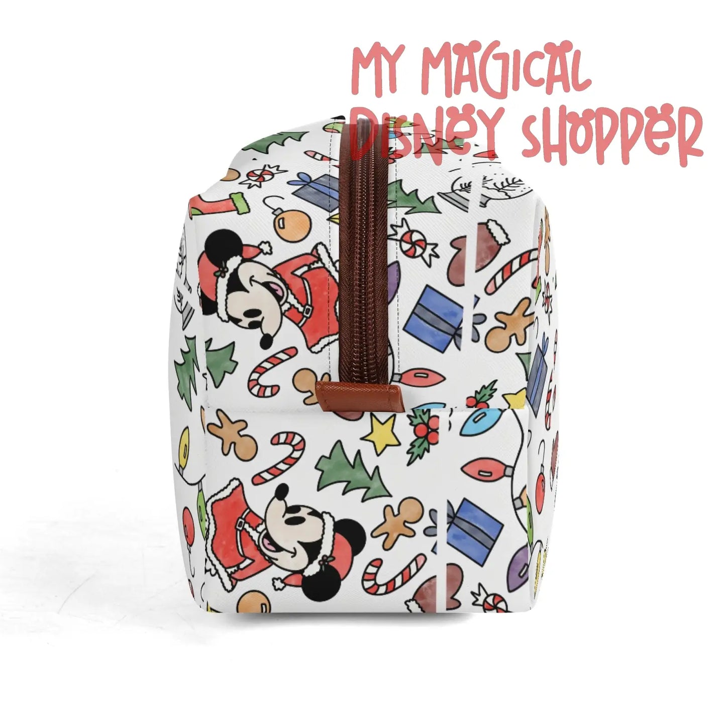 Very Merry Christmas Party Mouse Travel PU Leather Toiletry and Makeup Cometic Organizer Bag
