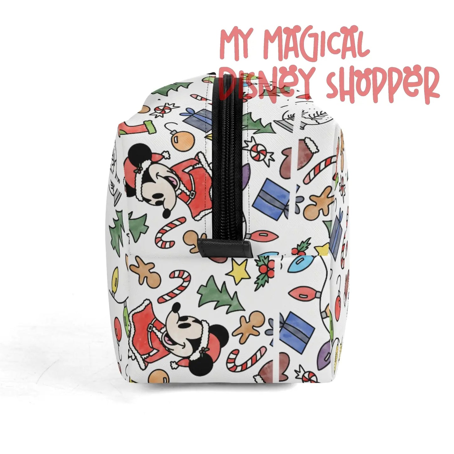 Very Merry Christmas Party Mouse Travel PU Leather Toiletry and Makeup Cometic Organizer Bag