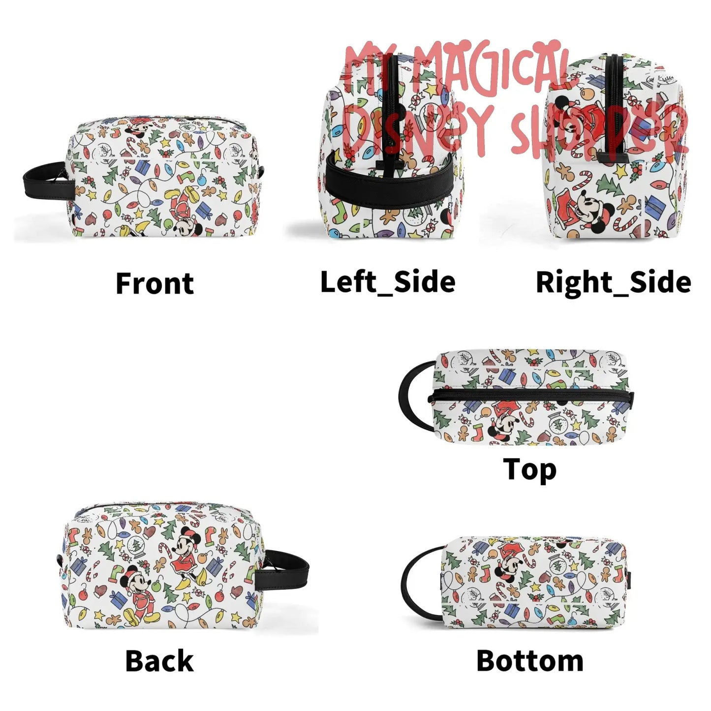 Very Merry Christmas Party Mouse Travel PU Leather Toiletry and Makeup Cometic Organizer Bag
