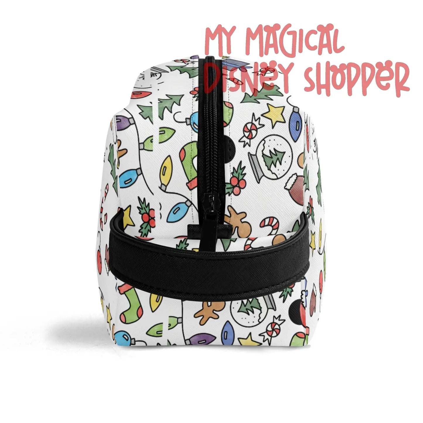Very Merry Christmas Party Mouse Travel PU Leather Toiletry and Makeup Cometic Organizer Bag