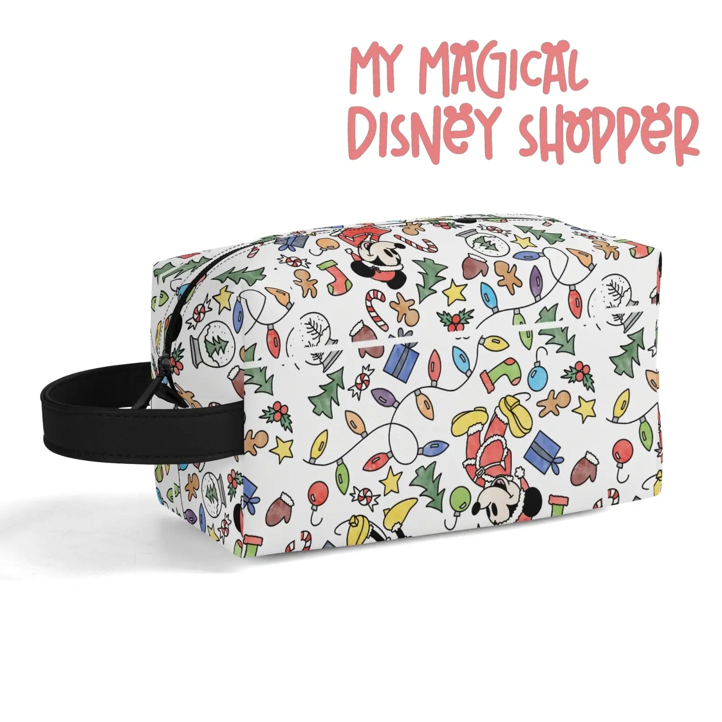Very Merry Christmas Party Mouse Travel PU Leather Toiletry and Makeup Cometic Organizer Bag