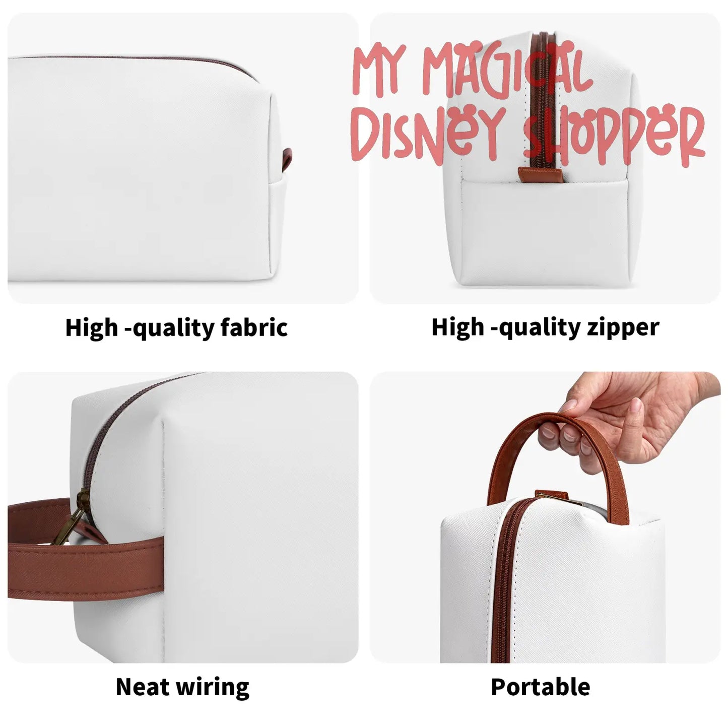 Very Merry Christmas Party Mouse Travel PU Leather Toiletry and Makeup Cometic Organizer Bag