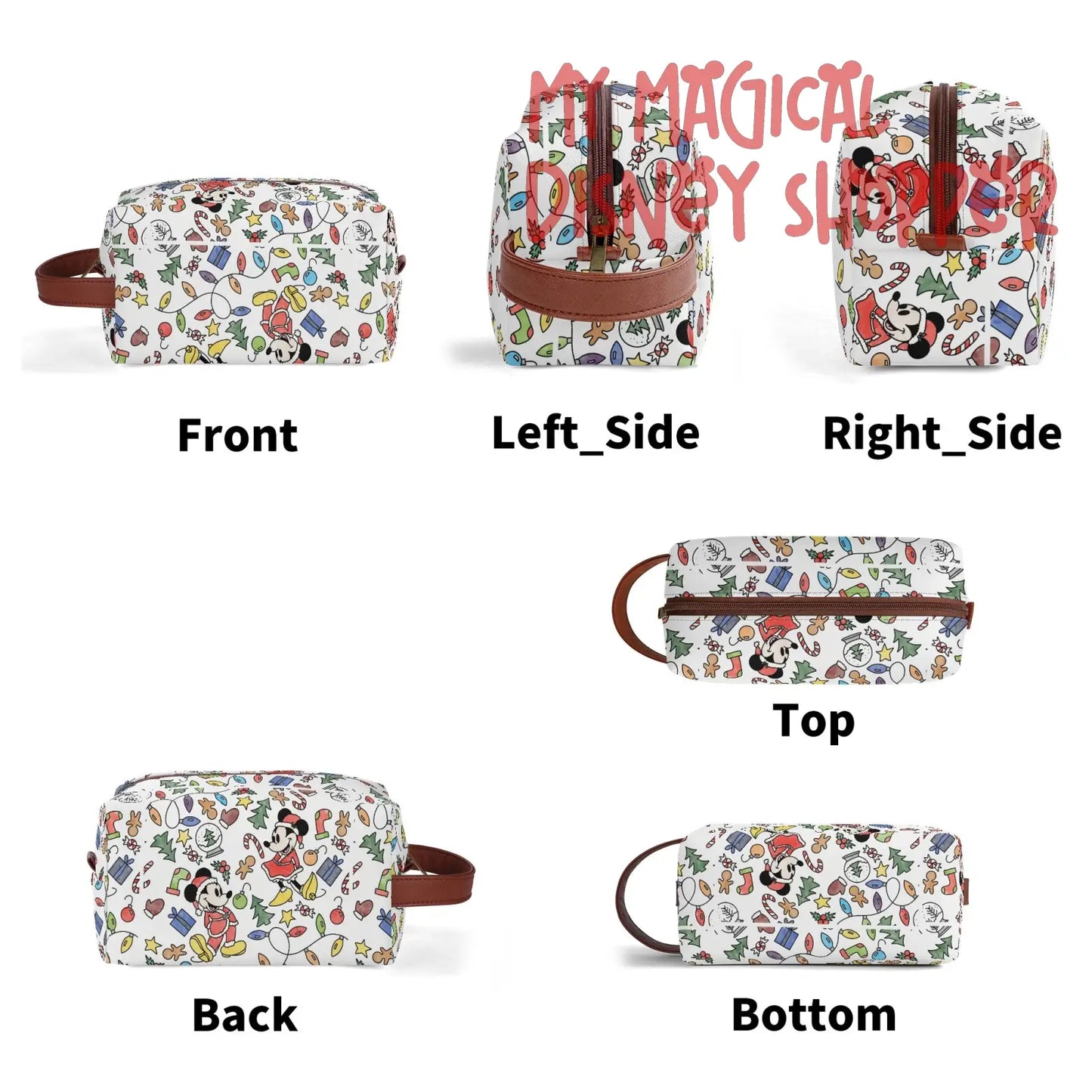Very Merry Christmas Party Mouse Travel PU Leather Toiletry and Makeup Cometic Organizer Bag