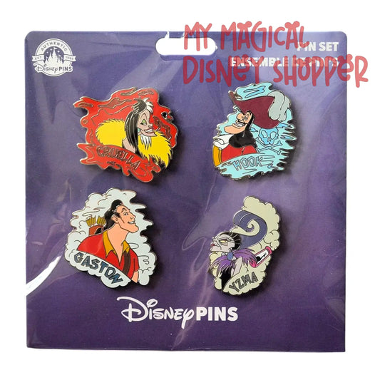 Villains Gaston Yzma Hook Cruella 4 Pin Set Booster