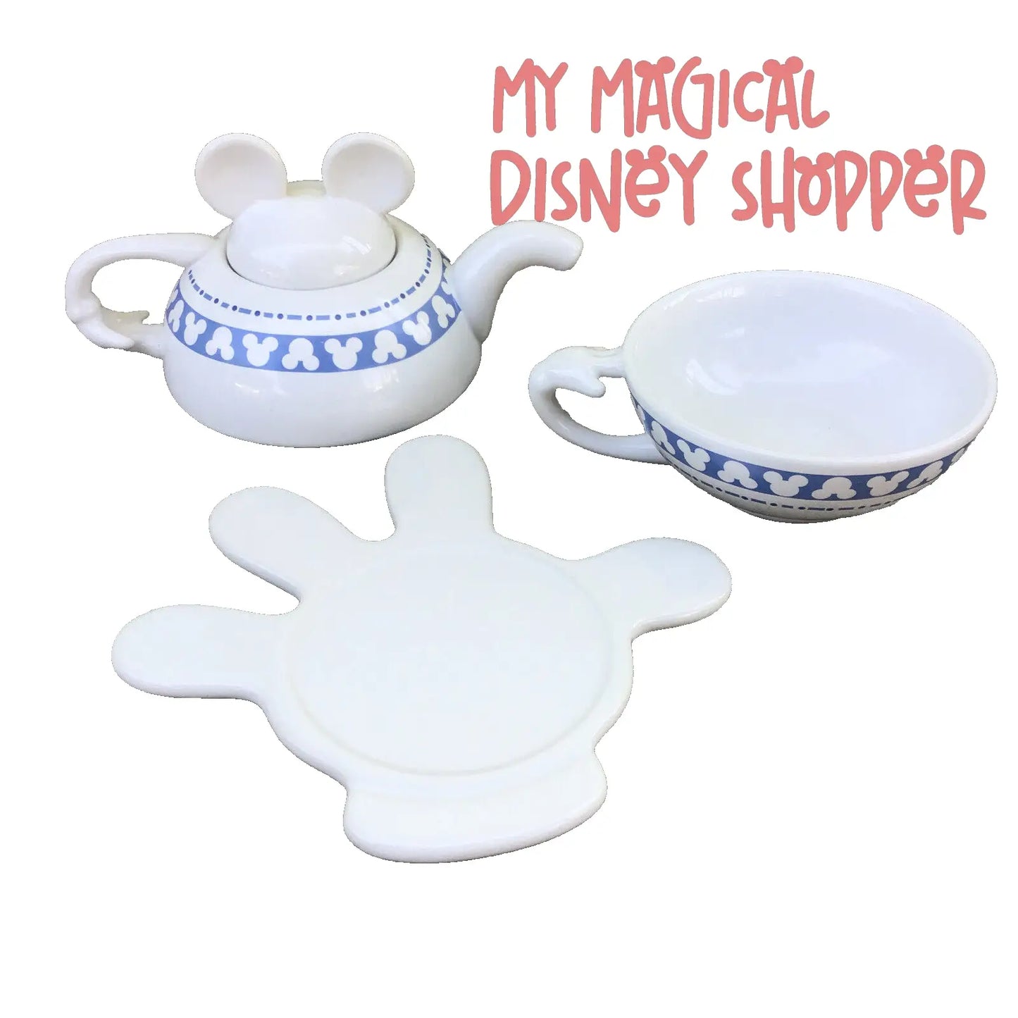 Vintage Walt Disney Mickey Mouse Ceramic Tea Hand Cup Teapot Saucer Set