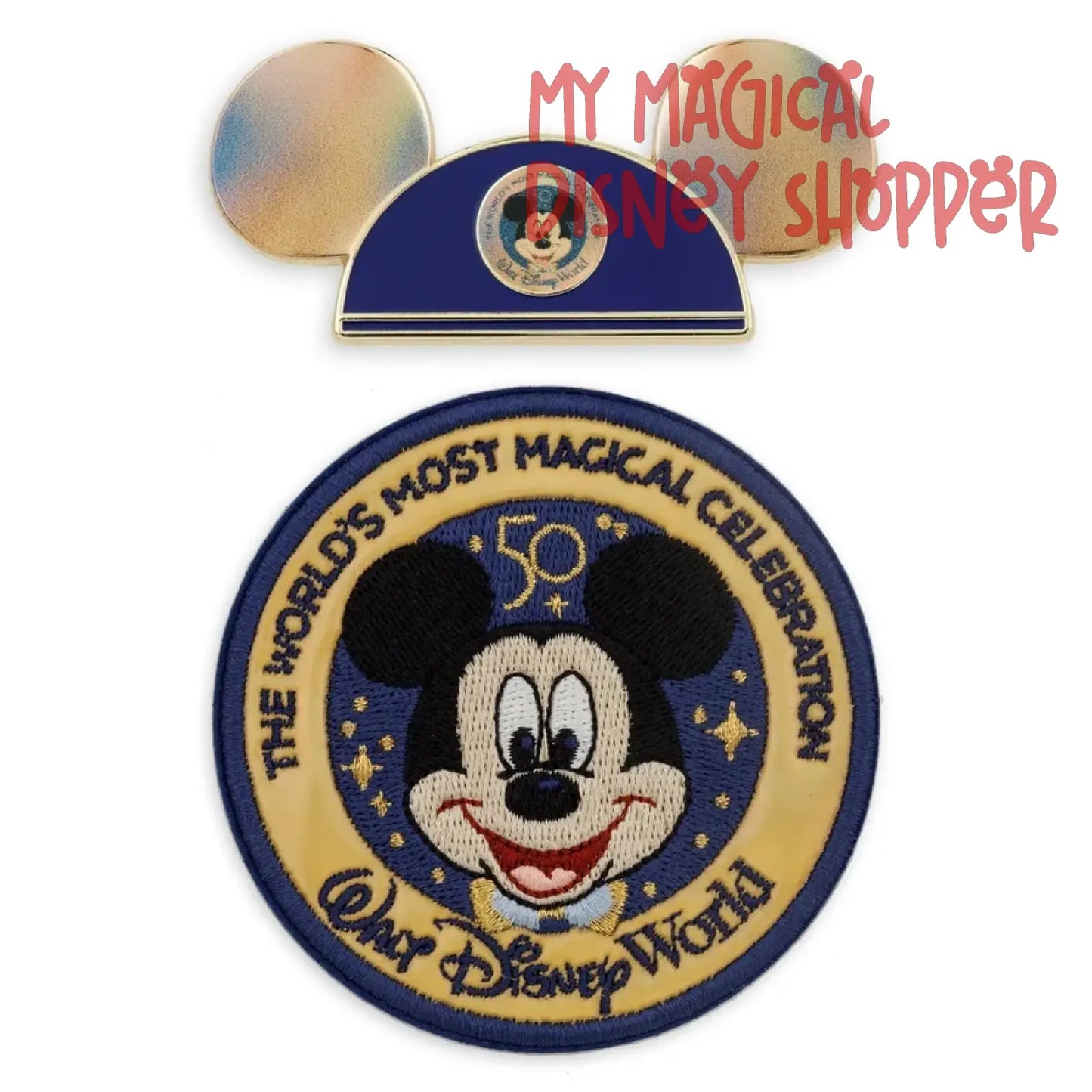 Walt Disney World 50th Anniversary Mickey Mouse Pin and Patch Set