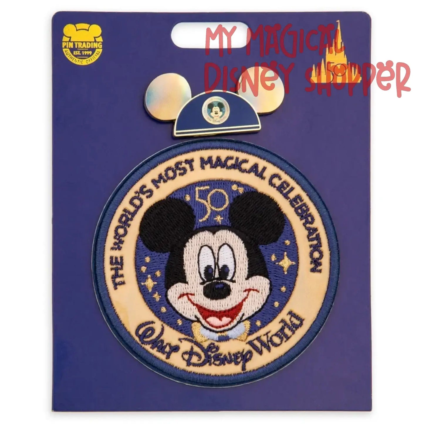 Walt Disney World 50th Anniversary Mickey Mouse Pin and Patch Set
