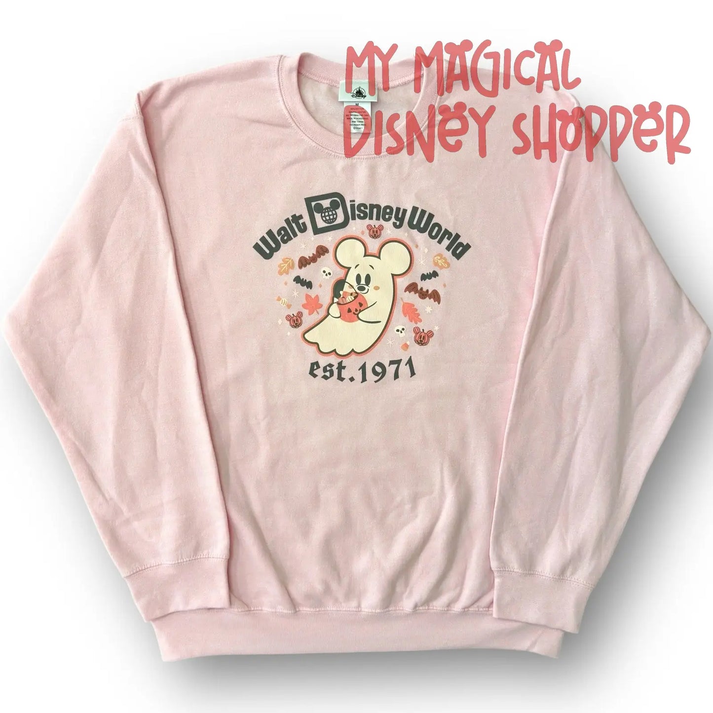 Walt Disney World Mickey Mouse Cutie Ghost Light Pink Pullover Sweatshirt for Women