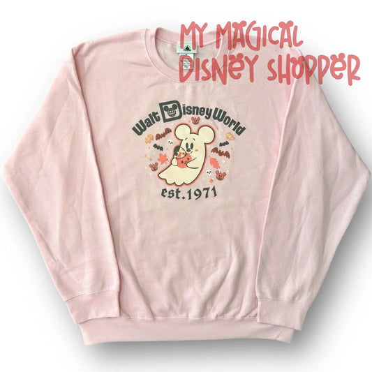 Walt Disney World Mickey Mouse Cutie Ghost Light Pink Pullover Sweatshirt for Women