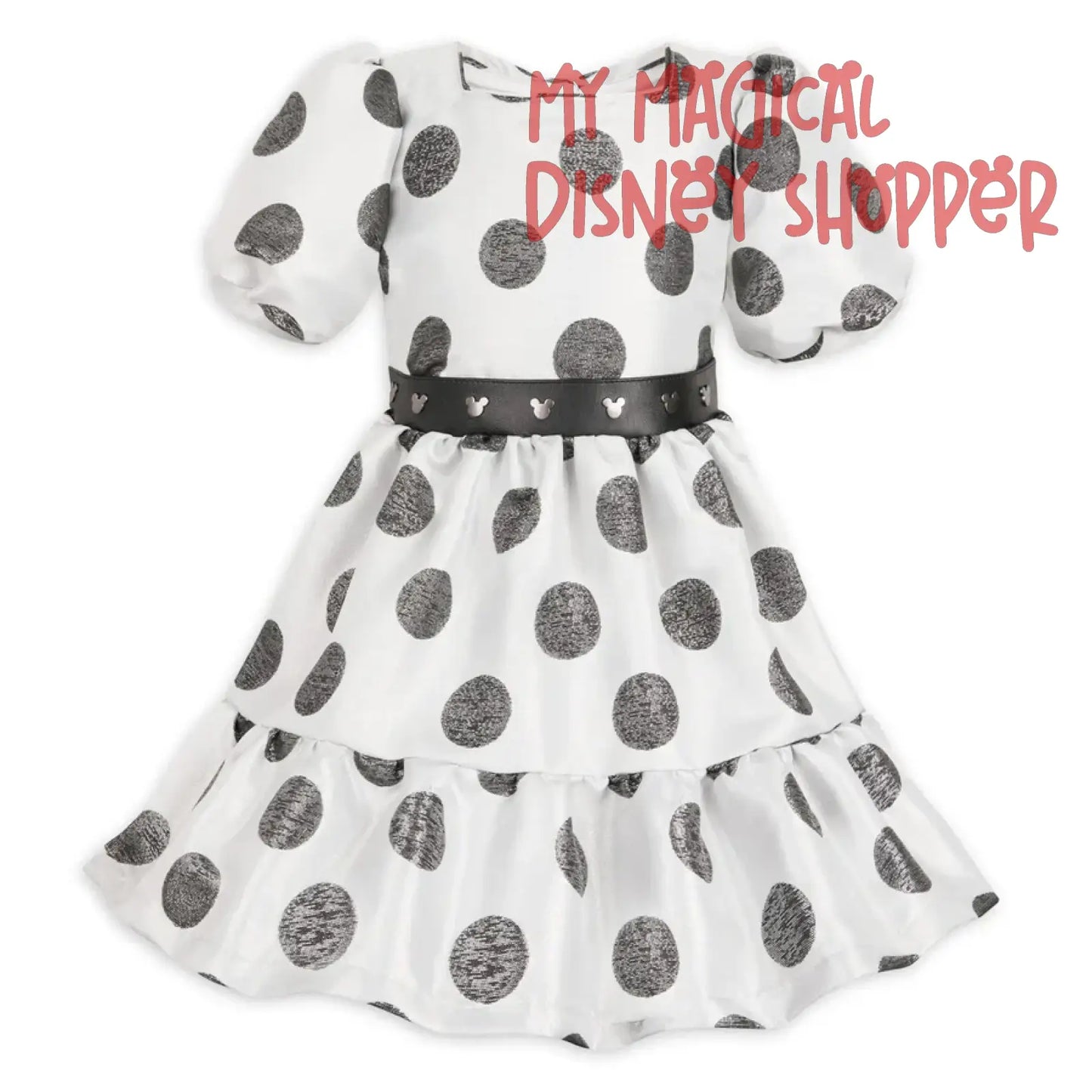 White and Black Mickey Mouse Polka Dot Dress for Kids