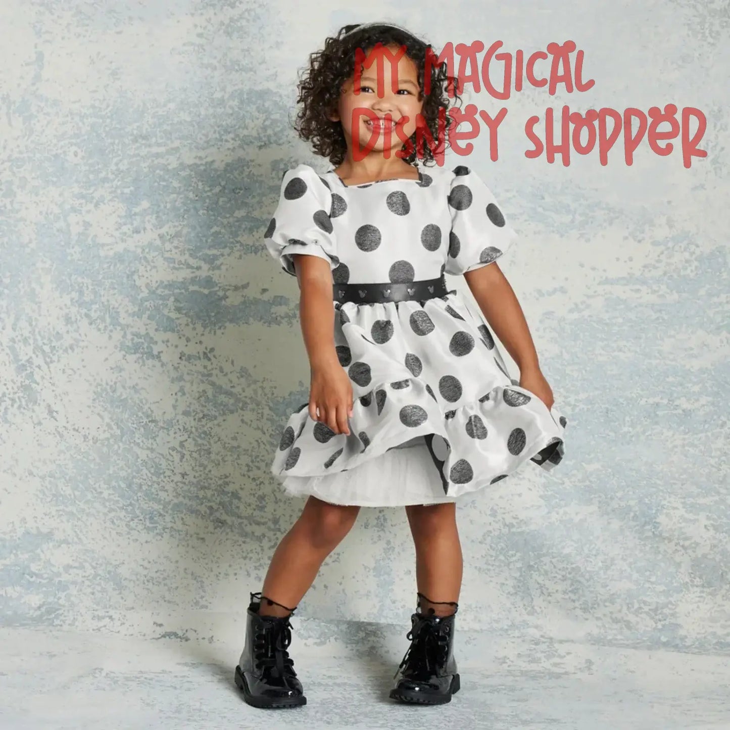 White and Black Mickey Mouse Polka Dot Dress for Kids