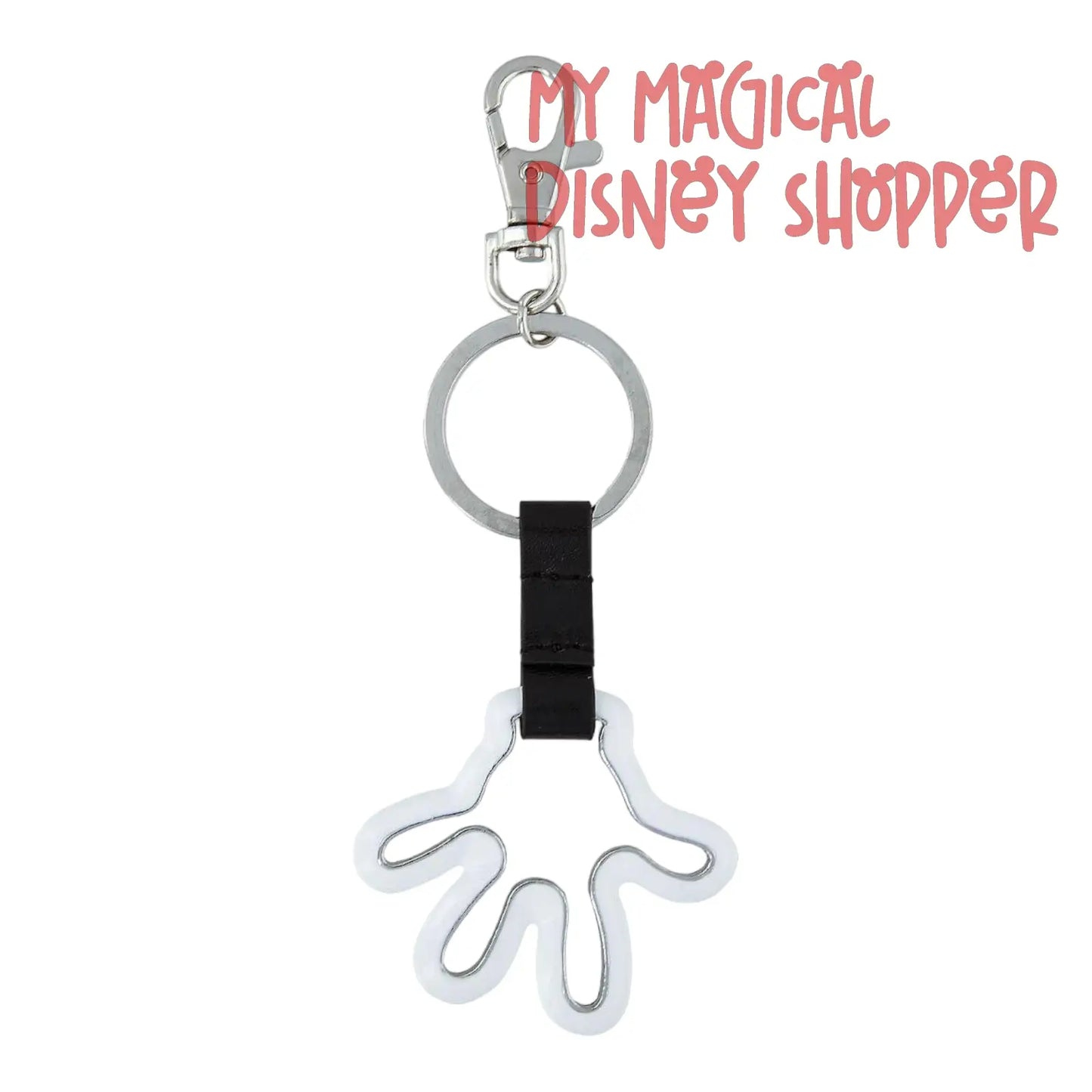 White Metal Mickey Mouse Glove Outline Disney Keychain