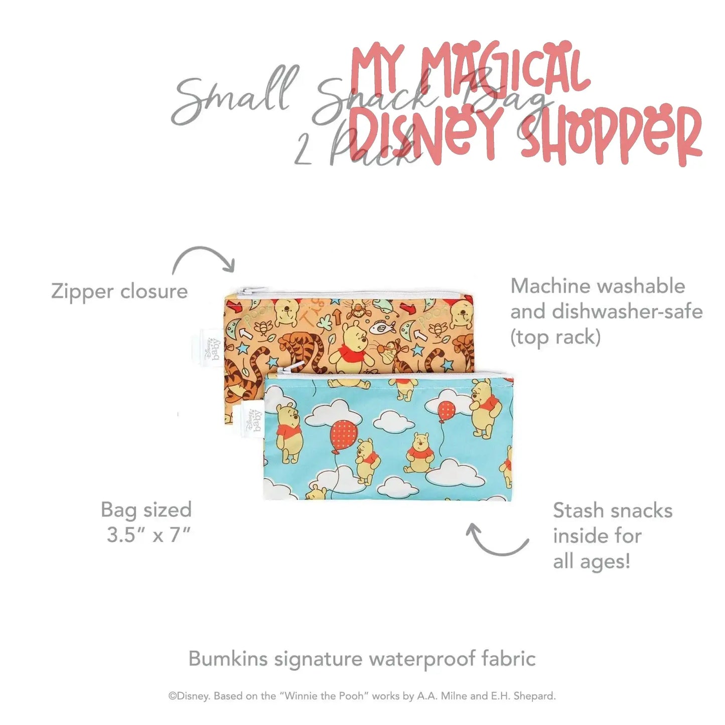 Winnie the Pooh Reusable Snack Bag, Small 2-Pack