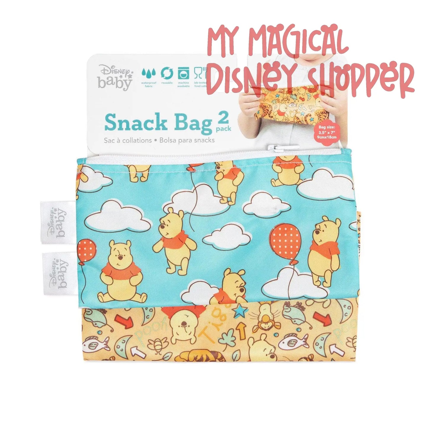Winnie the Pooh Reusable Snack Bag, Small 2-Pack