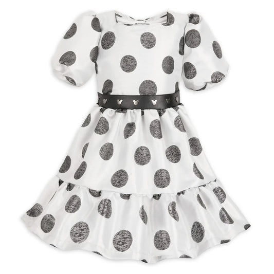 White and Black Mickey Mouse Polka Dot Dress for Kids