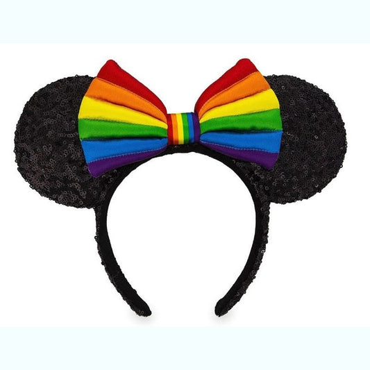 Black Sequin Disney Minnie Ears Headband - Rainbow Pride Collection