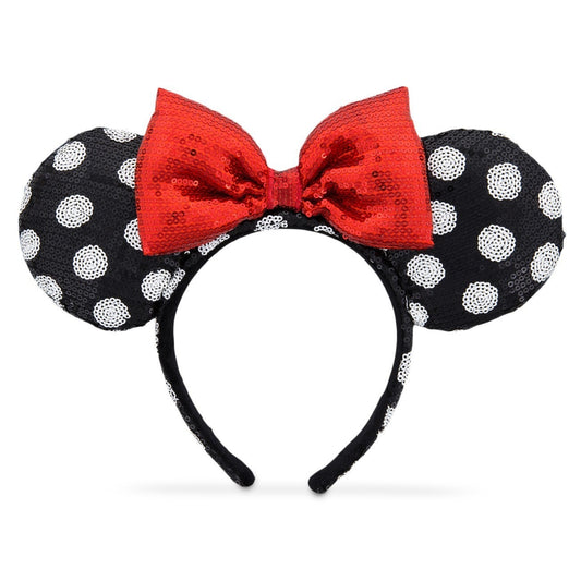 Black and White Red Bow Polka Dot Minnie Mouse Ear Headband