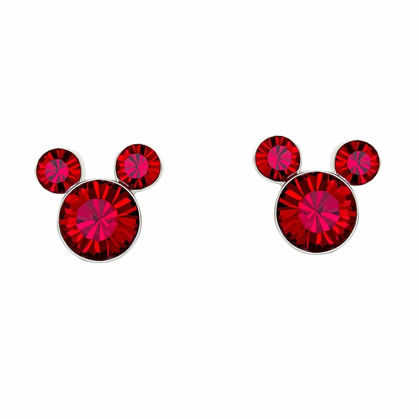 January Garnet Sterling Silver Mickey Mouse Crystal Birthstone Stud Earrings