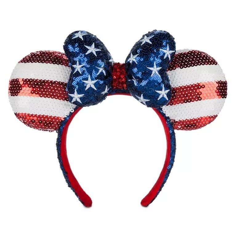 USA Americana Minnie Mouse Disney Sequined Ears Headband With Bow