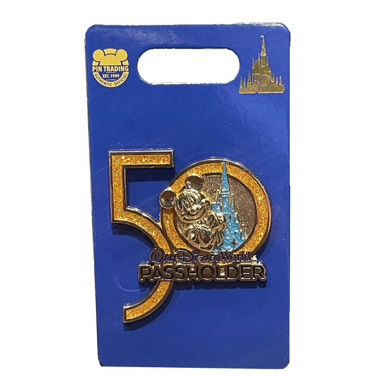 Disney 50th Celebration Passholder Exclusive Glitter 50th Mickey with Castle Pin - Walt Disney World 50th Anniversary