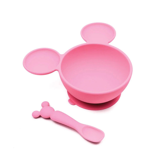 Mickey Mouse Pink Silicone First Feeding Set