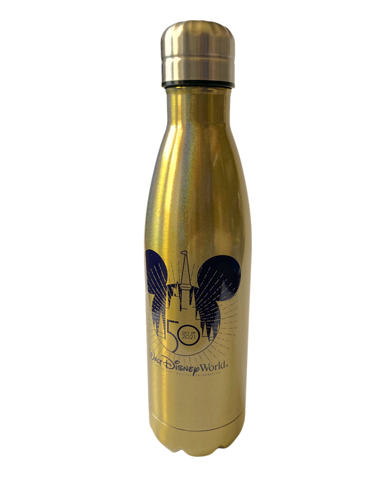 Magic Kingdom "Day Of" 50th Celebration Double Walled Insulated Gold Water Bottle - Walt Disney World 50th Anniversary